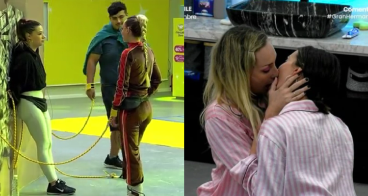 Fran Maira junto a Alessia y Rubén (izquierda) y la modelo besando a Cony Capelli (derecha)