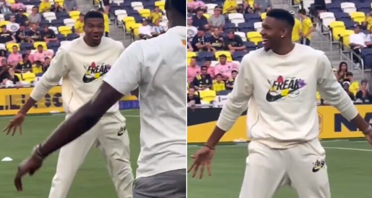 Giannis Antetokounmpo celebró como CR7 en la previa de la final contra el equipo de Lionel Messi, el Inter de Miami