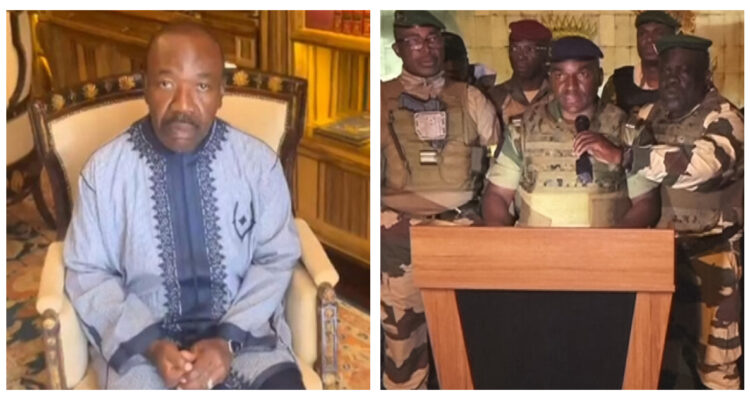 Presidente Ali Bongo (i) | Junta militar que se tomó el poder (d)