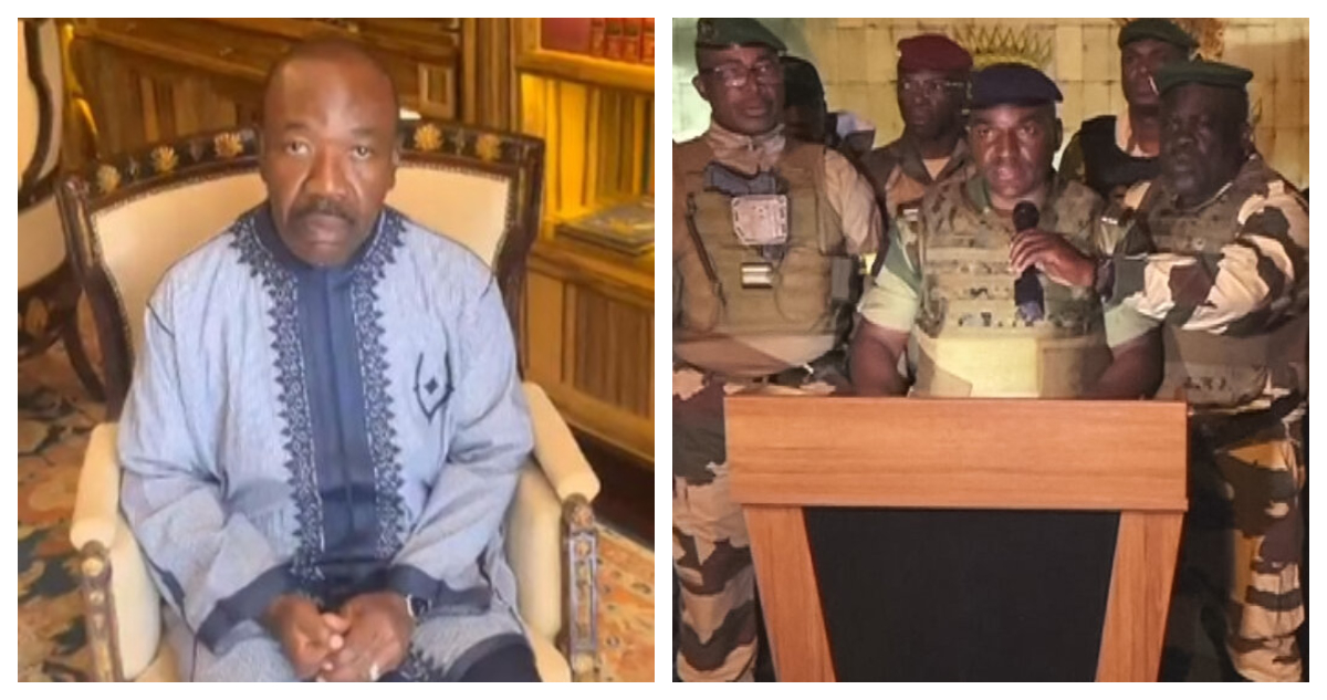 Presidente Ali Bongo (i) | Junta militar que se tomó el poder (d)