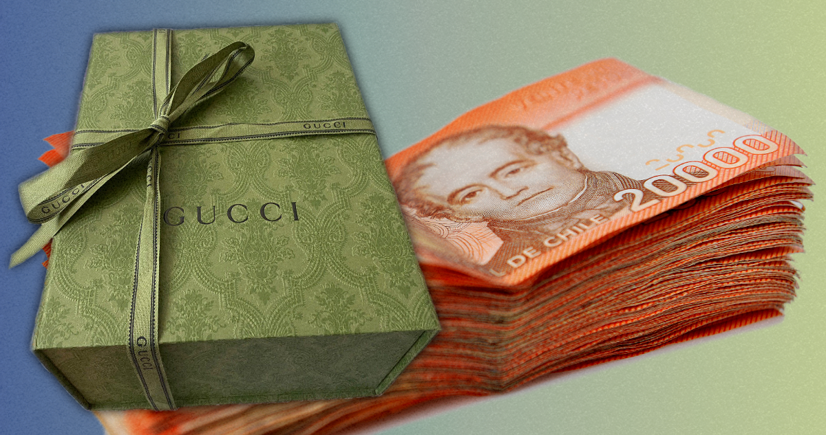 Caja Gucci por corrupción en Arica, además de dinero en efectivo (billetes de 20 mi pesos chilenos)