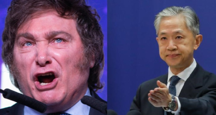 El candidato Javier Milei y el vocero de la cancillería china, Wang Wenbin