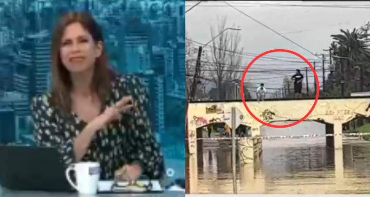 Karina Álvarez (izquierda) y su reacción indignada ante personas que querian nadar en inundaciones (derecha)