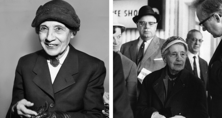 CIentífica Lise Meitner en convención en la exhibición “Atoms at Work”