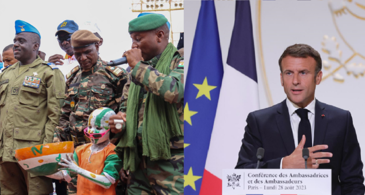 Líderes de la junta golpista y Emmanuel Macron