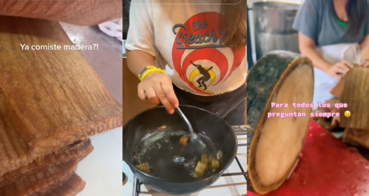 Capturas de TikTok de mujer argentina preparando madera comestible