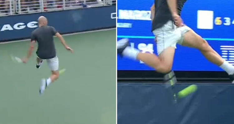 Haciendo passing y con golpe entre las piernas: el mejor punto del US Open 2023 es de Mannarino.