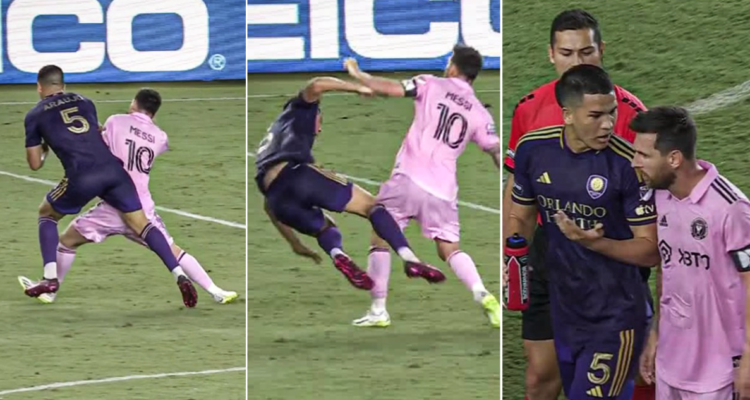 El tenso momento entre jugador de Orlando City y Lionel Messi.