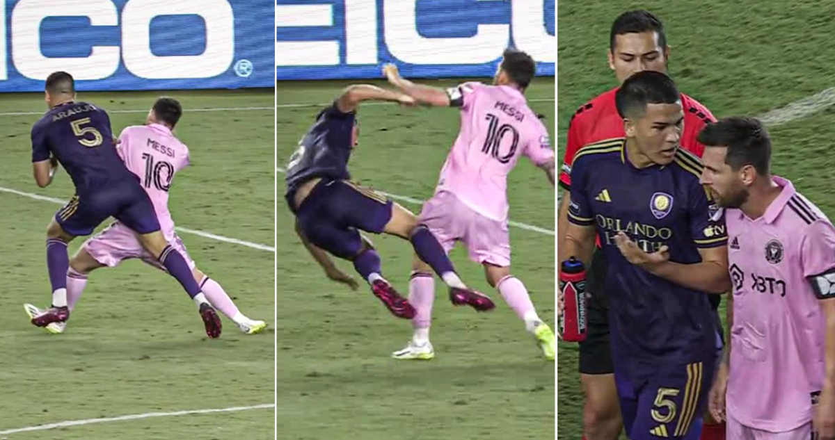 El tenso momento entre jugador de Orlando City y Lionel Messi.