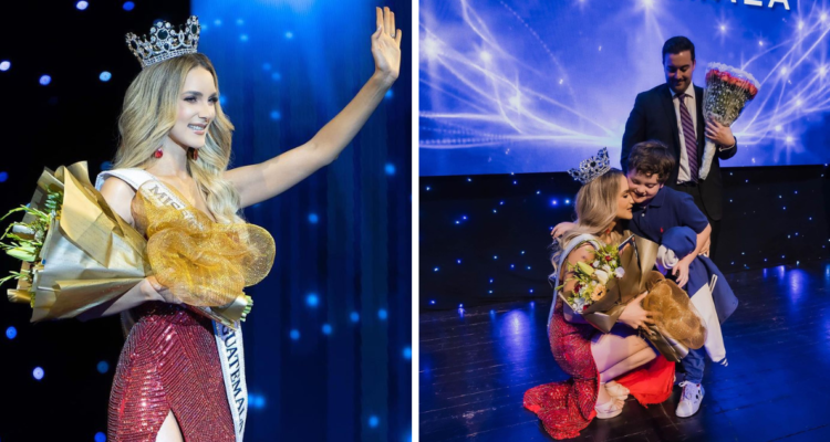 Michelle Cohn, candidata guatemalteca a Miss Universo (izquierda) junto a su familia (derecho)