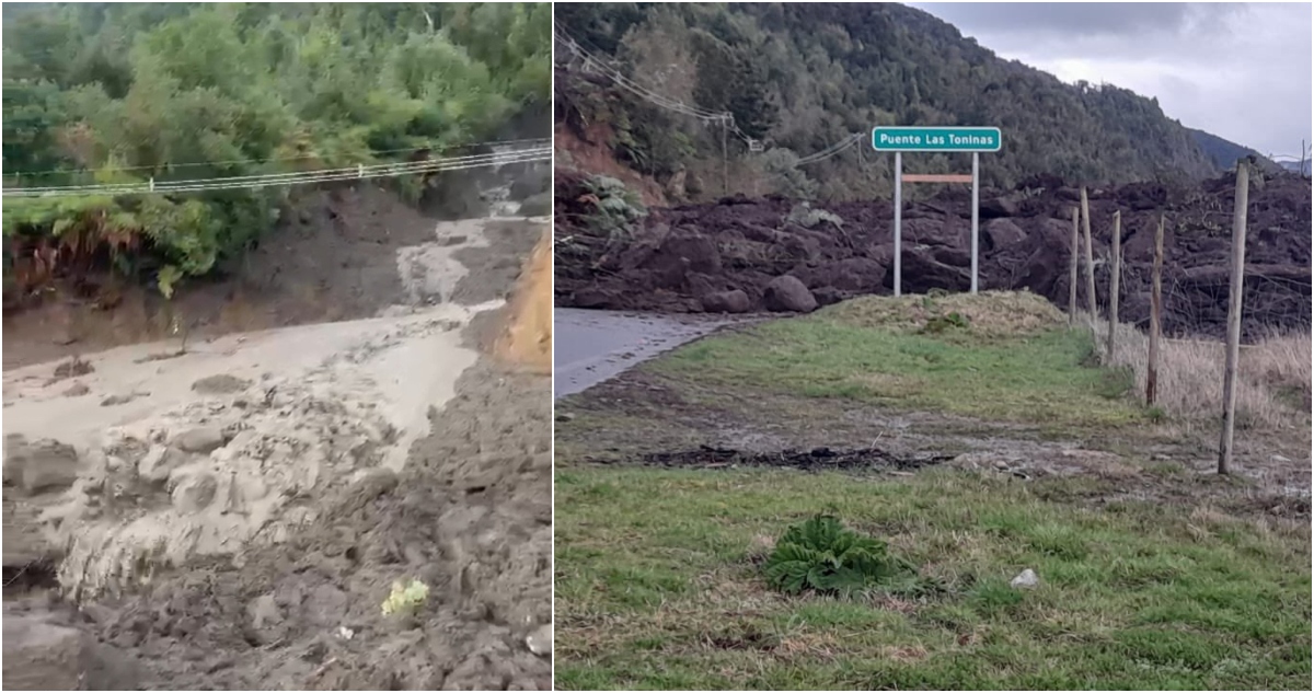 Remoción en masa en puente Las Toninas en Caleta La Arena, Carretera Austral
