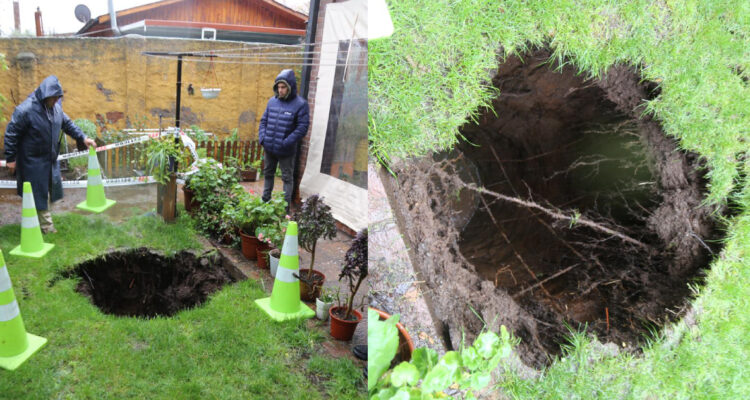 Socavón de 7 metros de profundidad afecta a casa en La Reina: se trataría de un “pozo de aguas negras”