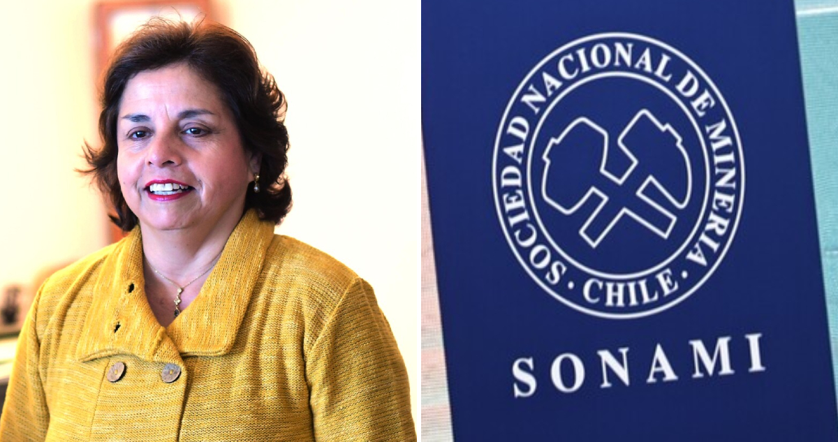 Ministra de Miería, Aurora Williams, y logo de la Sociedad Minera de Chile
