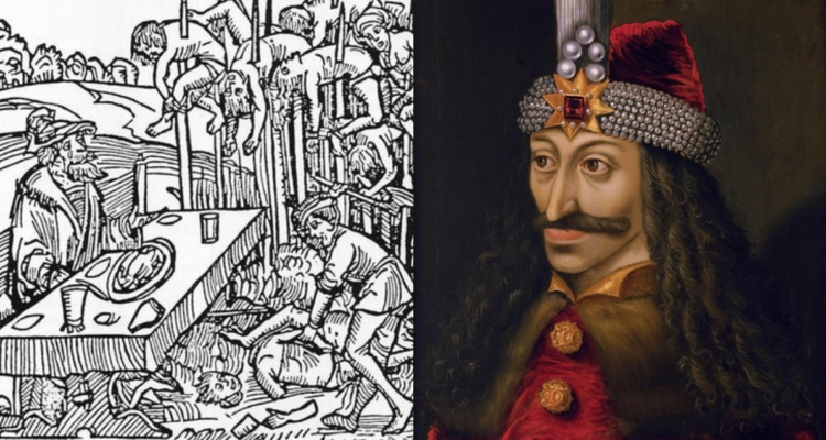 Ilustración de las empalaciones del principe Vlad (izquierda) y una pintura del príncipe que inspiró el personaje de Drácula (derecha)