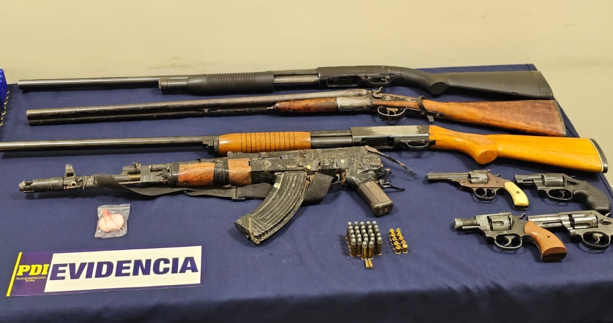 Armas incautadas por la PDI en Traiguén