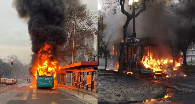 Encapuchados con overoles blancos queman buses en cercanías del Liceo de Aplicación
