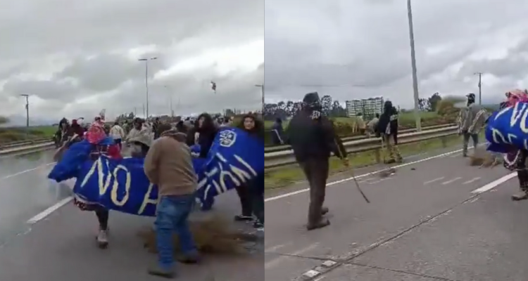 Comunidades mapuche protestan por “Ley Anti-tomas” en plena Ruta 5 Sur a la altura de Perquenco