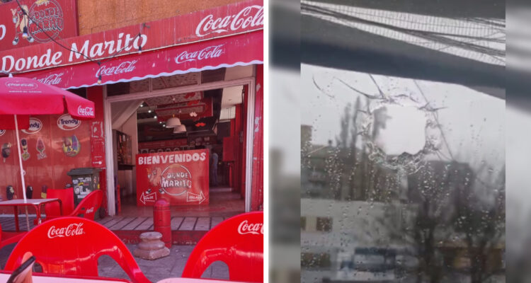 Izquieda Local “Donde Marito” Derecha: ventana de vecino con impacto de bala