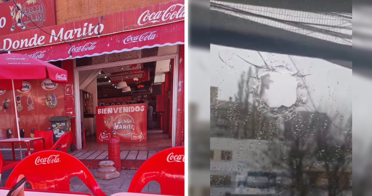 Izquieda Local “Donde Marito” Derecha: ventana de vecino con impacto de bala