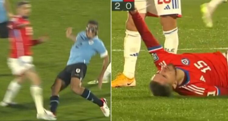 ¿Y eso no era para roja? La feroz entrada de Cáceres sobre su ‘compañero’ Valdés en el Uruguay-Chile