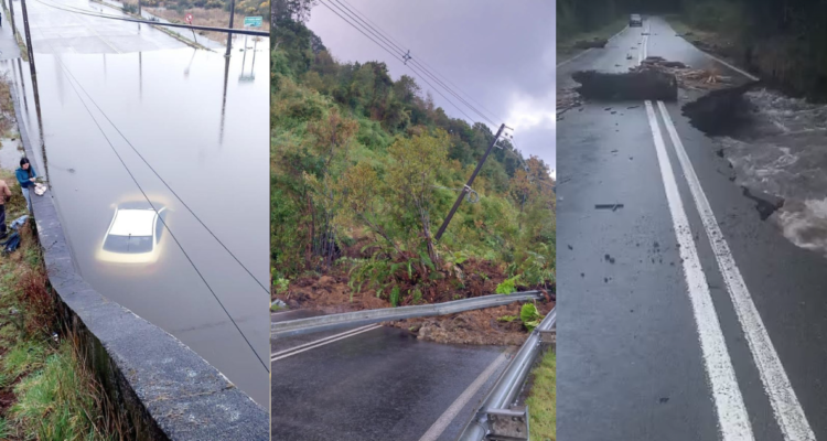 Sistema frontal en Los Lagos: socavón, deslizamientos de tierra y auto sumergido en Puerto Montt