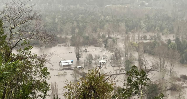 Desborde de río deja familias aisladas en zona cordillerana de Panguipulli: se requiere apoyo aéreo
