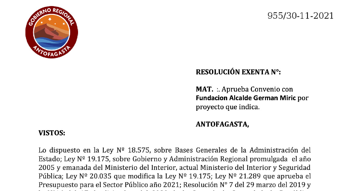 Captura de pantalla | Convenio Gobierno Regional de Antofagasta con Fundación Alcalde Germán Miric.