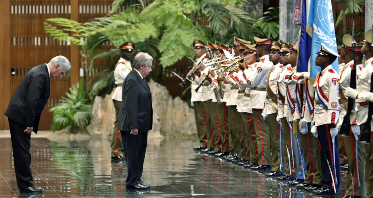 Miguel Diaz-Canel recibe a Antonio Guterres en el Palacio de la Revolución