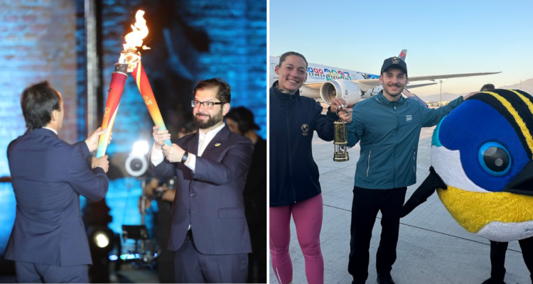 Presidente Gabriel Boric recibe la antorcha para Santiago 2023.