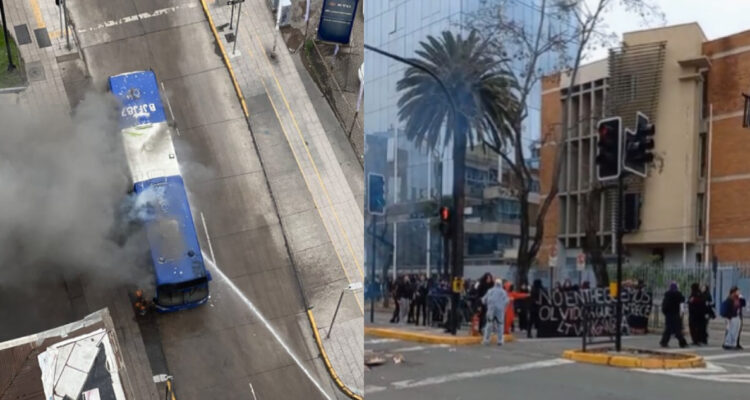 Encapuchados incendian bus RED en Santiago Centro: hay más manifestaciones simultáneas