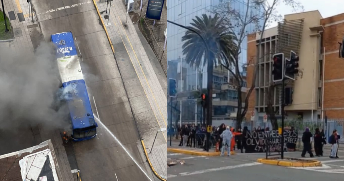 Encapuchados incendian bus RED en Santiago Centro: hay más manifestaciones simultáneas