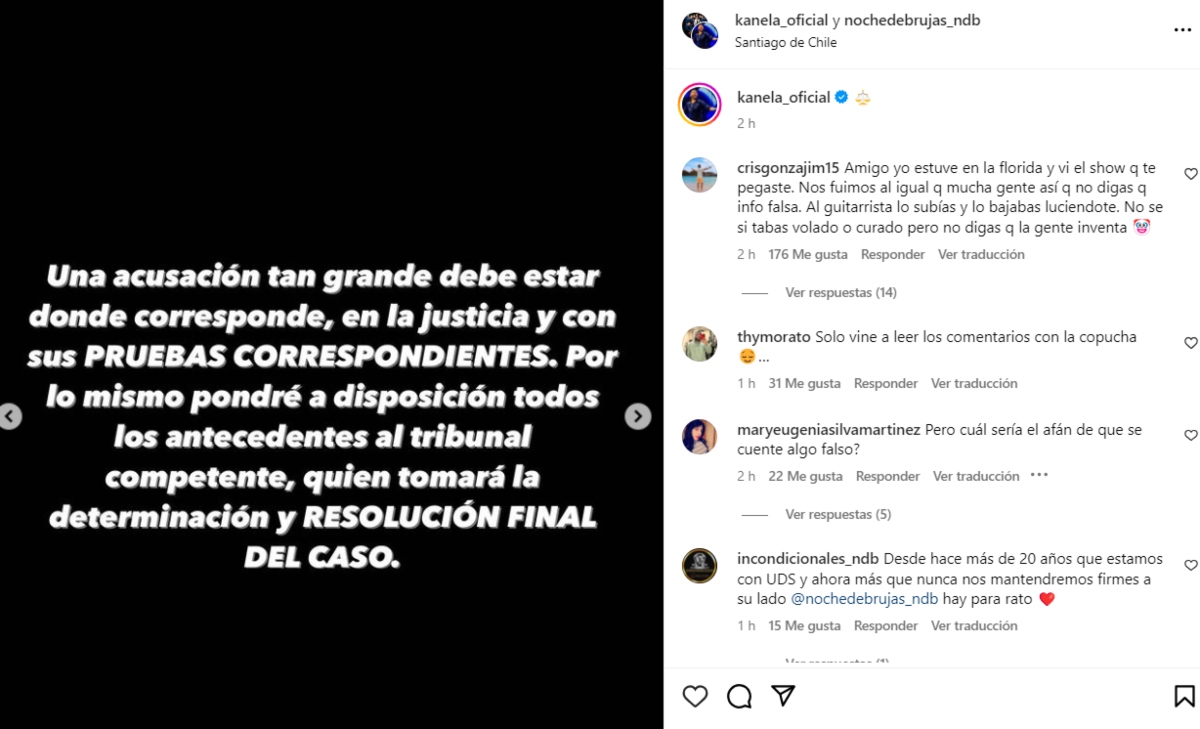 Kanela responde a denuncia de guitarrista de Noche de Brujas: "Pondré a disposición los antecedentes"