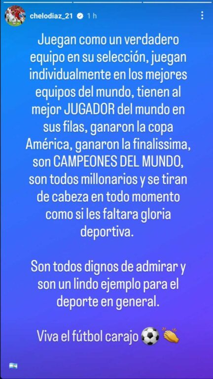 La publicación de Marcelo Díaz para Argentina en su Instagram
