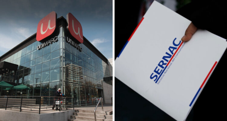 Un edificio de Unimarc, y una carpeta del Sernac