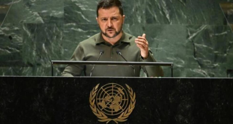 Zelenski durante su discurso en la ONU
