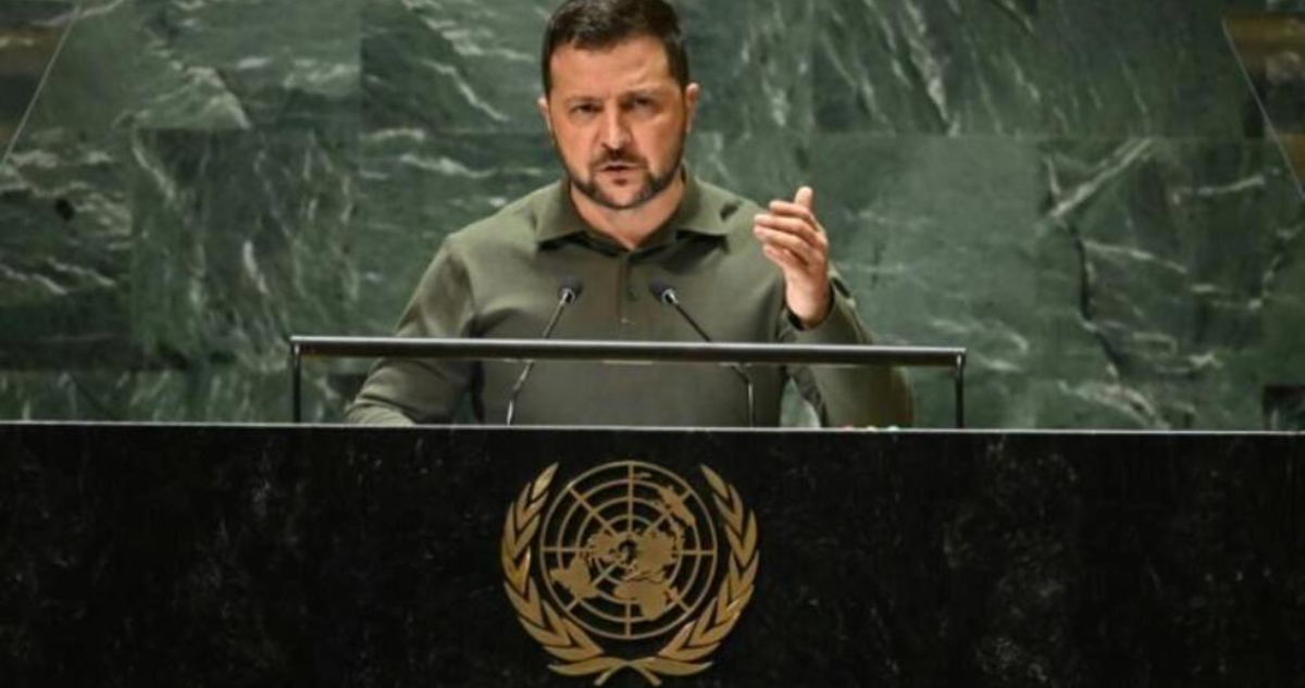 Zelenski durante su discurso en la ONU