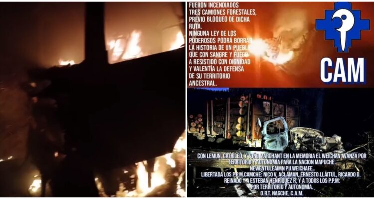 CAM se adjudica ataque incendiario entre Lumaco y capitán Pastene