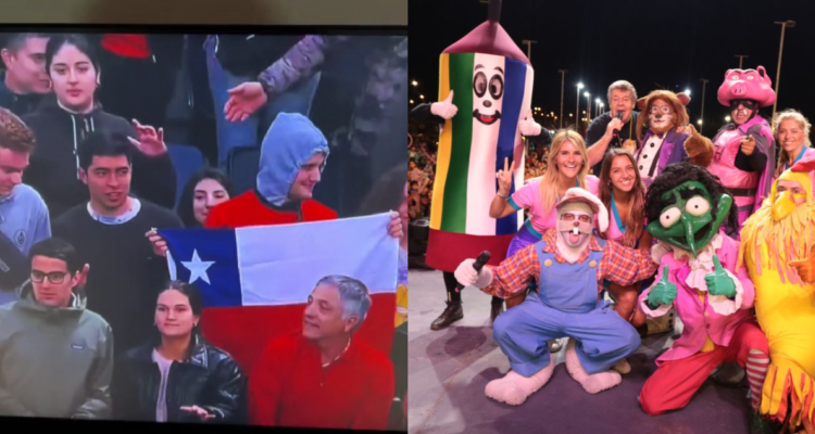 Público de los Juegos Panamericanos 2023 jugando congelao (izquierda) y Cachureos en concierto (derecha)