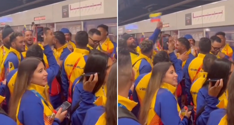 La delegación de Venezuela le toca la oreja a los chilenos con cánticos en el Metro de Santiago.