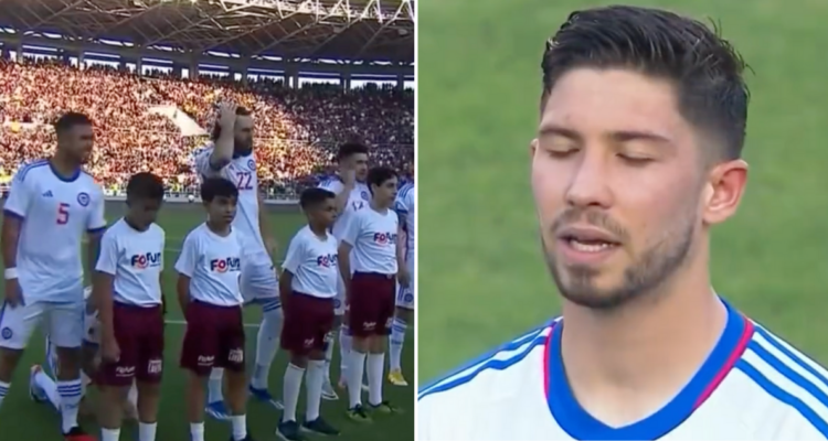 La felicidad de Felipe Loyola al entonar el himno de Chile.
