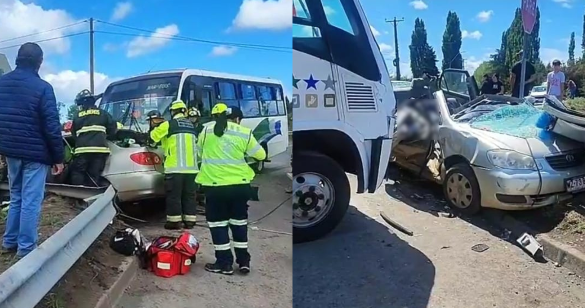 Un muerto deja colisión de bus con automóvil en ruta que une Nueva Imperial con Carahue