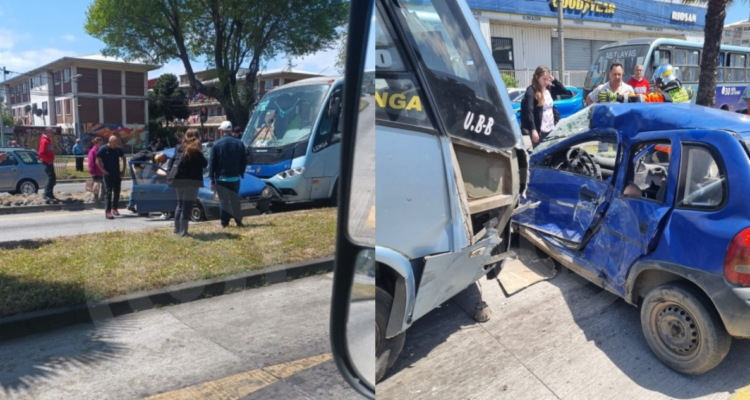 Violenta colisión entre microbús y vehículo menor en Concepción: habrían dos lesionados graves