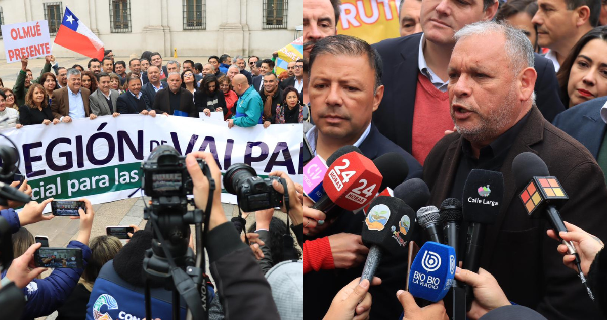 Gobernador y más de 30 alcaldes de Valparaíso protestaron frente a La Moneda por presupuesto 2024