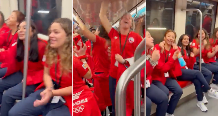 Las Diablas llevan la batuta con el himno en el Metro del Team Chile rumbo a Santiago 2023.