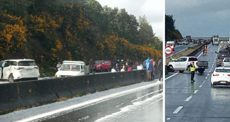 Fuertes lluvia provocan el corte de un puente y un accidente múltiple en la región de Los Lagos