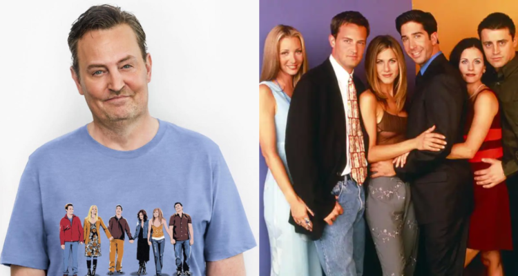 Matthew Perry (izquierda) y el actor junto al elenco de Friends (DERECHA)