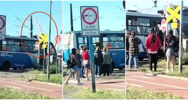 Microbus queda detenido a metros de línea férrea en Talcahuano