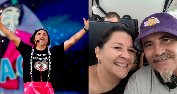 Paul Vazques en su papel de “El Flaco” en festival de viña del mar (izquierda) y en una fotografía junto a su pareja (derecha)