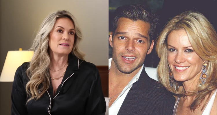 Rebecca del Alba en entrevista (izquierda) y junto a Ricky Martin (derecha)