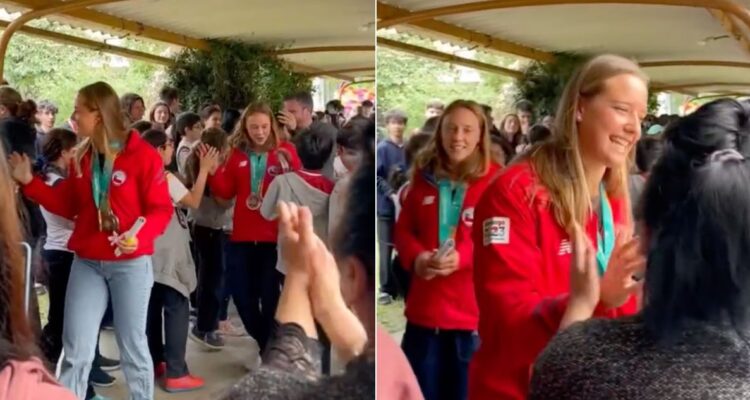 Orgullo para Chile: ovación y homenaje para remeras medallistas de oro en su excolegio en Valdivia